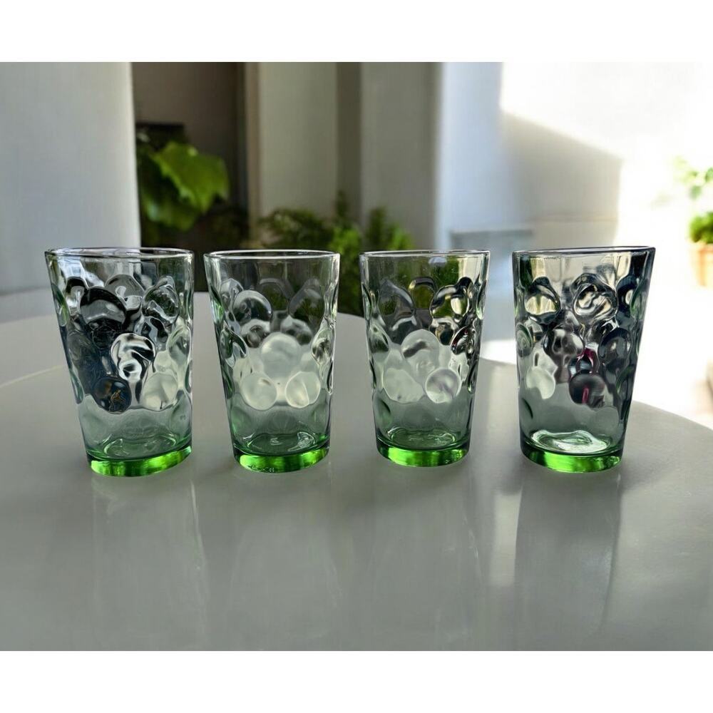 Set of 4 Vintage Hazel Atlas EL Dorado Green Coin Dot Juice Glass Tumbler